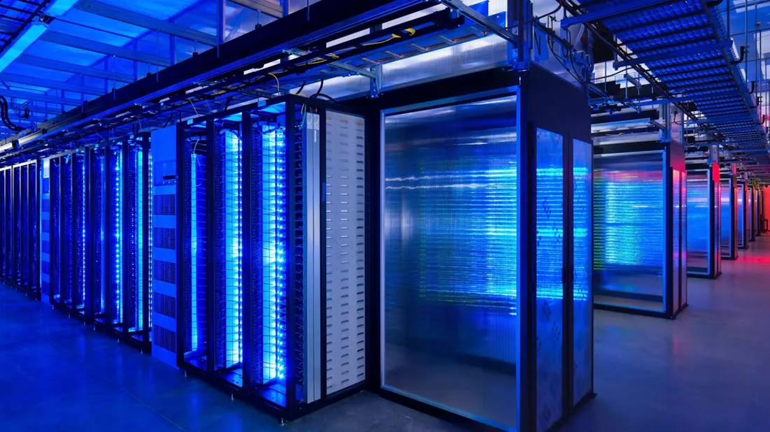 Data center with lit server racks